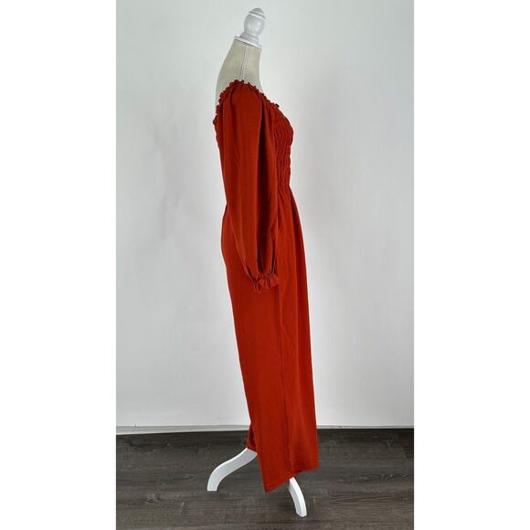 Francescas Womens Rachael Ruffle Hem Jumpsuit Long Sleeve Size Medium Orange NWT - Picture 5 of 10